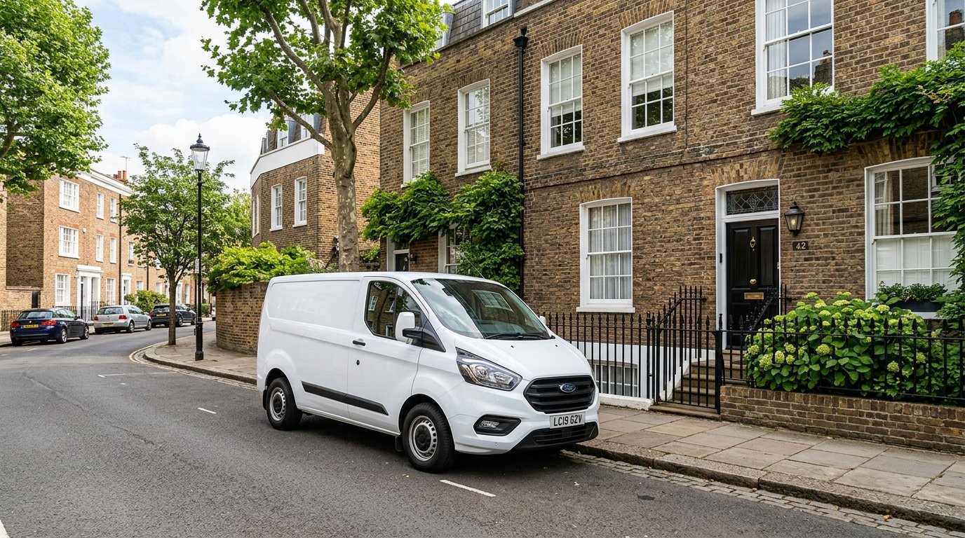 Discreet unmarked pest control service van parked in a Walthamstow London residential street